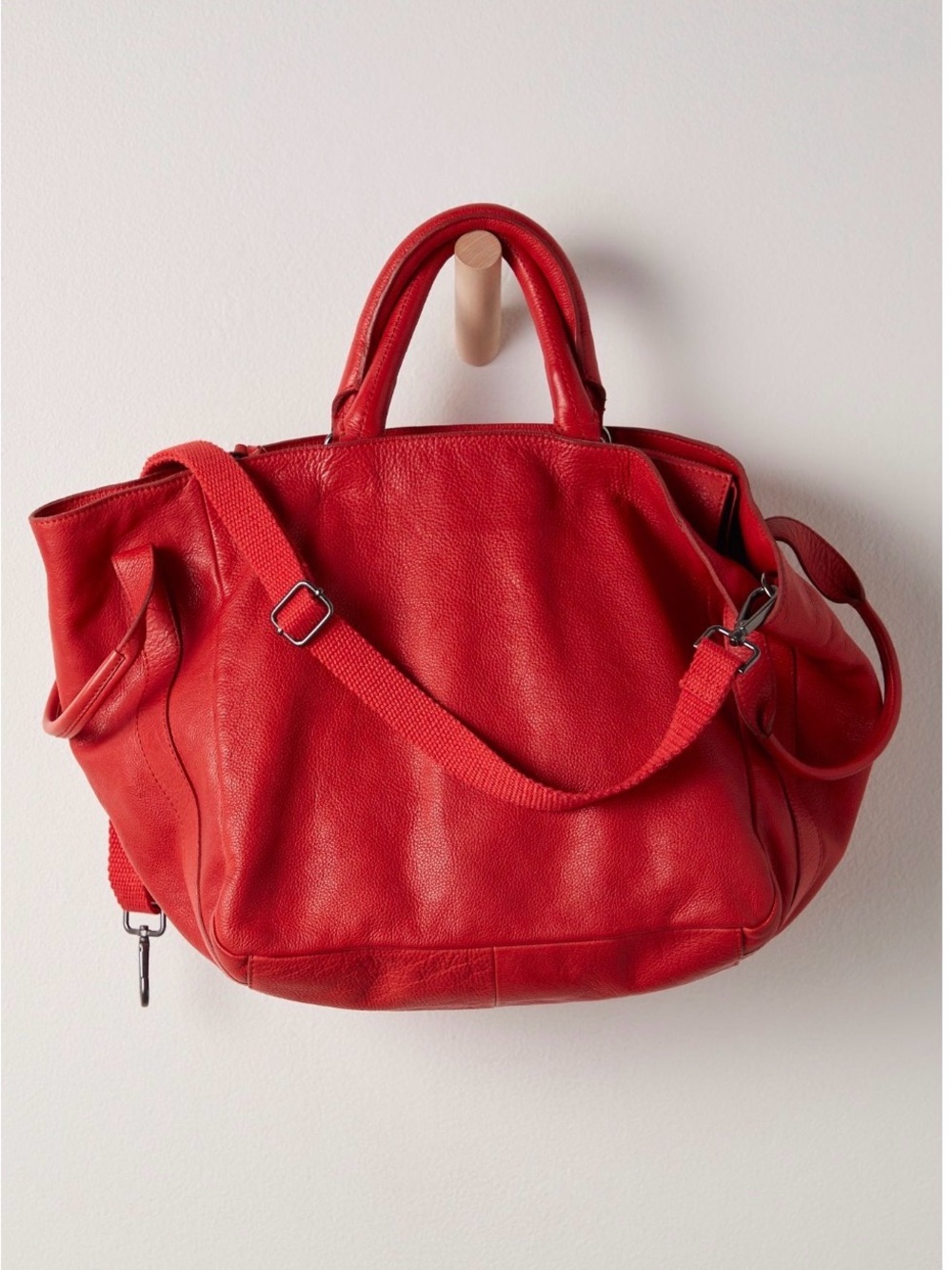 Free People Bold Red Leather Shoulder Bag with Strap